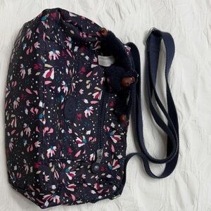 Kipling Crossbody Bag in Black with Pink and White Floral Pattern